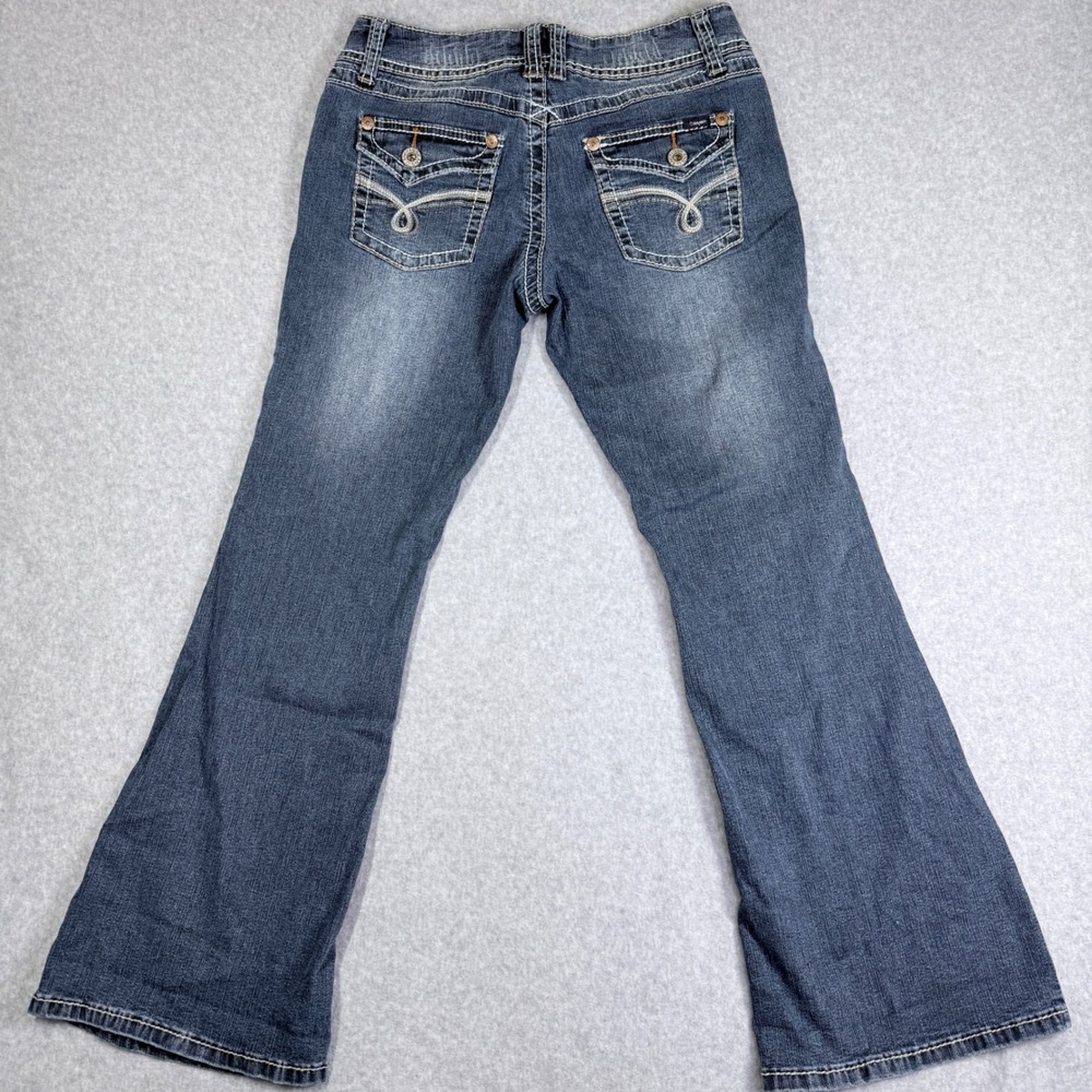 Angels Flare Jeans Womens 9 Short Blue Excellent Thick Stitch Low Rise Y2K - Picture 2 of 15